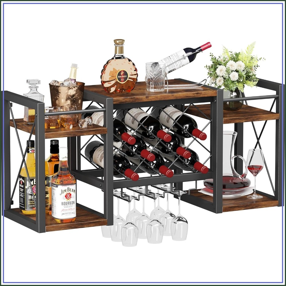 Home Bar Shelves - Wall Mounted Wine Rack with Glass