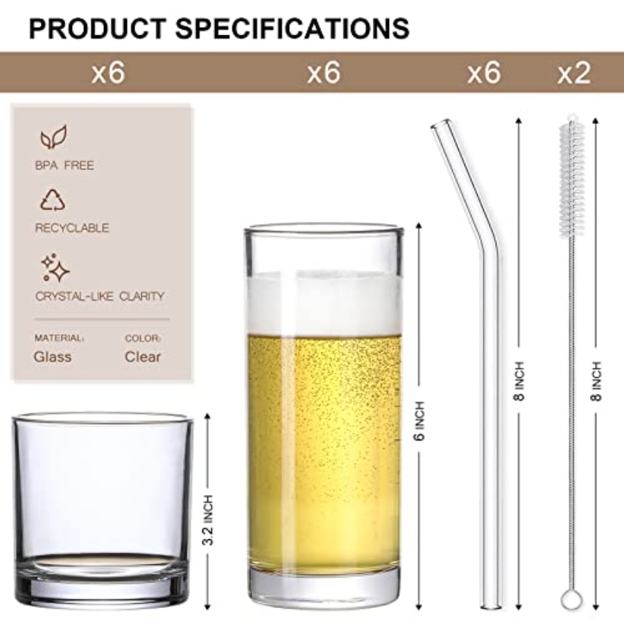 [ 12 Pack ] Glass Cups with Gl - Highball Glass Set 리뷰 및 가격