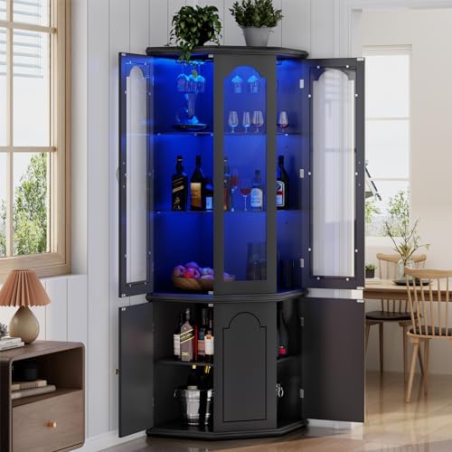 Corner Bar Cabinet w/LED Light - Home Bar Shelves 리뷰 및 가격