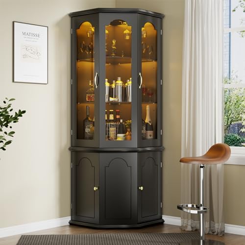 Corner Bar Cabinet w/LED Light - Home Bar Shelves 리뷰 및 가격