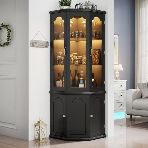 Corner Bar Cabinet w/LED Light - Home Bar Shelves 리뷰 및 가격
