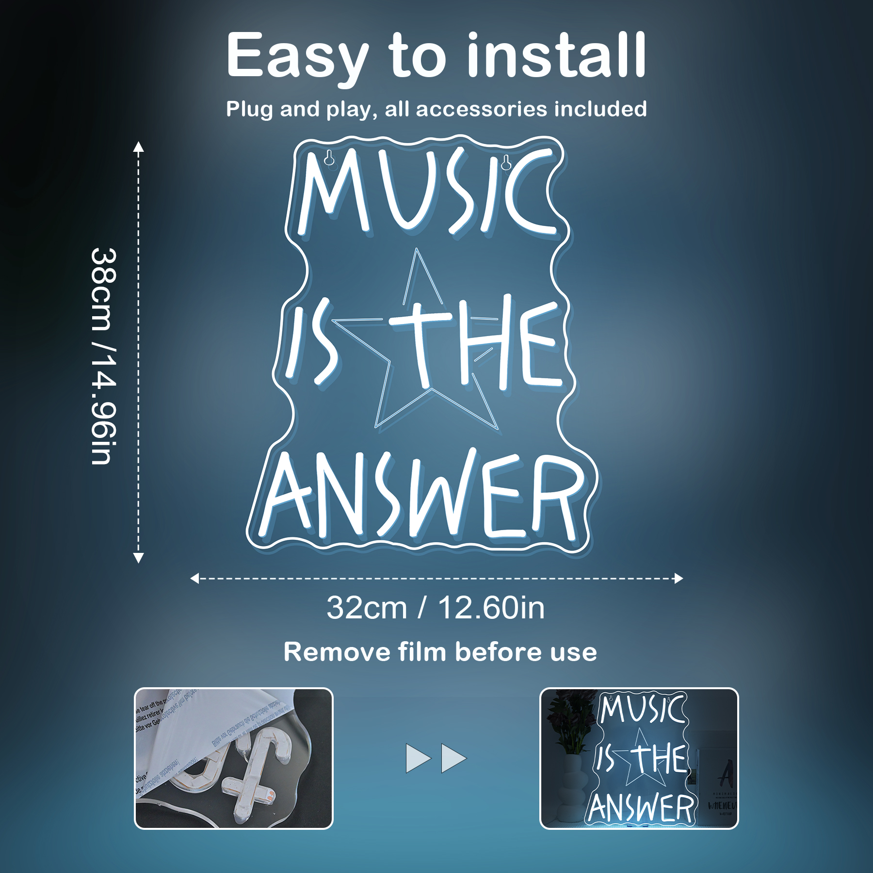 Music Is The Answer Neon Sign  - Home Bar Word 리뷰 및 가격